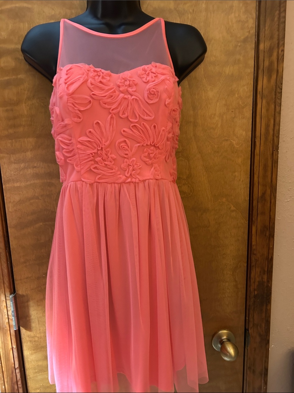 Coral Pink Floral Appliqué Party Dress - Homecoming